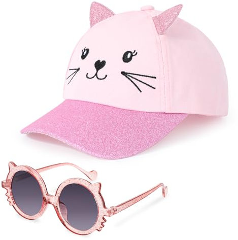 Hifot Mädchen Basecap Kinder Sonnenbrillen Set, Verstellbarer Glitzer Sonnenhut Kinder Sommermütze UV Schutz Schildkappe