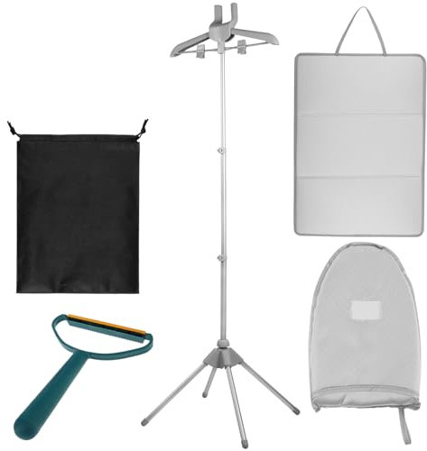 Steamer Stand, Folding Telescopic Clothes Steamer Holder, Height Adjustable 360° Rotatable Steamer Hanger with Ironing Gloves, Handheld Garment Steamer Rack Clothes Hanger for Home Steam Ironing Shirt