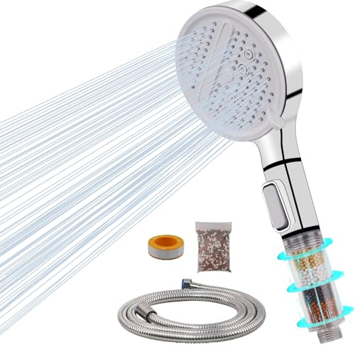 VirtuGro Alcachofa Ducha con Manguera 1.5M Alcachofa de Ducha con Filtro Antical Ahorro de Agua Cabezal de Ducha Baño Cabezal Ducha Alta Presión para 3 Modos 12cm Panel Grande Plata