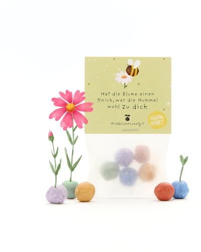 Humorvolles Geschenk: 5 bunte Blumenmurmeln | Farbenfrohe Seedbombs mit Wildblumensaatgut | Als Dankeschön, Gastgeschenk & kleine Grüße für Gärtner | 100% ökologisch und mind. 2 Jahre haltbar
