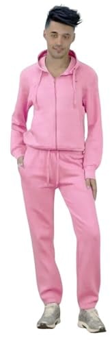 Aarhon Mens Basic Tracksuit Boys Plain Jogging Bottom Tracksuits Zipped Track Top Fleece Hooded Tracksuit (UK, Alpha, M, Regular, Regular, Pink)