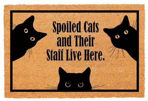 Funny Coir Doormat Welcome Mats with Heavy Duty Front Porch Patio Welcome Mats Entry Natural Coconut Brown Mat Novelty Gift Doormat 23.7 x 15.7 inch (Spoiled Cats and Their)