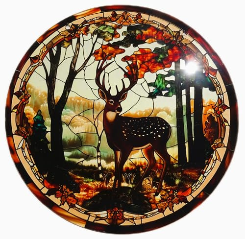 Wandbild oder Fensterbild Hirsch im Herbst Wald 20 cm Ø Deko MU K293