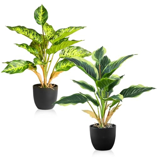 Orizizhic ﻿2 Stück Kunstpflanze Wie Echt, 41 cm Künstliche Pflanzen Kunststoff Kunstblumen Künstliche Pflanzen im Topf Kunstpflanze Groß Fake Plant für Büro Küche Badezimmer Home Dekoration