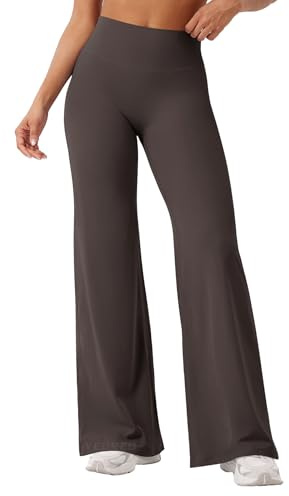 YEOREO Women Straight Leggings Sports Flared Leggings Dark Brown