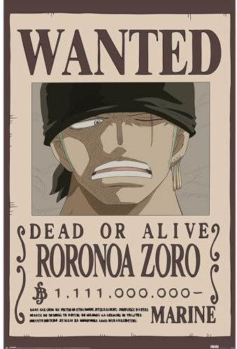Pyramid International One Piece (Wanted Zoro) Maxi-Poster, Premium-Wandkunst, 90 x 60 cm, offizielles Lizenzprodukt