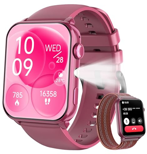IOWODO Smartwatch Damen 2026 | Bluetooth-Anrufe | 100+ Sportmodi | Herzfrequenz & Schlafüberwachung | 350 mAh (6+ Tage) | 2 Armbänder (Silicone/Nylon) | Fitnessuhr für Android & iOS