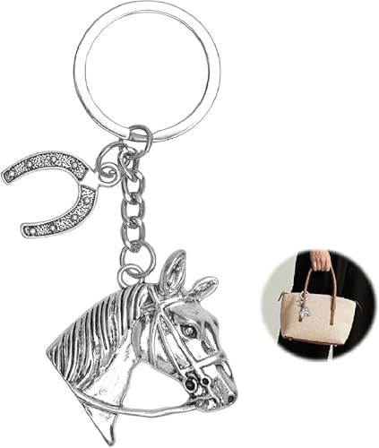 TMZELOA Porte clef cheval avec pendentif fer à cheval, Porte clé chevaux élégant pour femme, idée cadeau cavalière et accessoire raffiné pour clés ou sac au quotidien