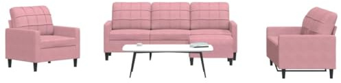 Mandloder Ensemble de 4 meubles de canapé en velours rose, moderne, cadre en métal robuste, avec coussins confortables, fauteuil, 2 places, 3 places et repose-pieds