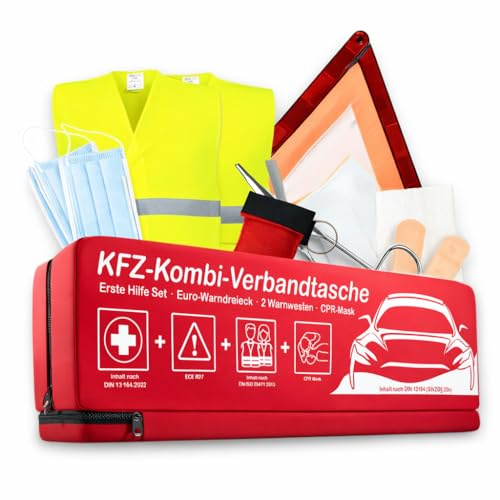 breathefirst Premium Kfz Erste Hilfe Set DIN 13164 (2026) Verbandskasten inkl. Warndreieck, CPR-Maske & 2 Warnwesten – EU-zugelassen & lebensrettend