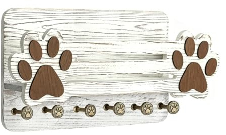 Genérico Garderobe für Hundeleinen, 6 Haken aus Holz mit Pfotenabdruck, Haken für Schlüssel und Hundeleinen | für Wohnzimmer, Küche, Schlafzimmer, Wohnung und Innenräume