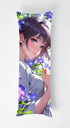 Seitenschläferkissen Bezug 35x100cm Anime-Mädchen, Blumen Langes Körperkissen Samt Side Body Pillow Doppelseitig Drucken, Dekorative Kissenbezüge für Wohnzimmer Deko Geschenke