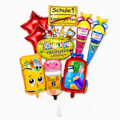 9 PCS Einschulung Deko, Luftballons Schulanfang Deko Set, Helium Ballons Einschulung Schuleinführung, Luftballon für Schulstart Kinder, Willkommen Zurück Partydekorationen Klassenzimmer