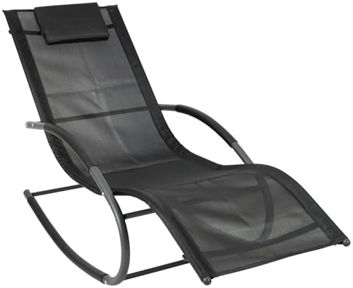 Semptec Urban Survival Technology Gartenliege: Wetterfeste Sonnenliege mit Kopfkissen und Wipp-Funktion, schwarz (Schaukelliege, Ergonomische Sonnenliege)