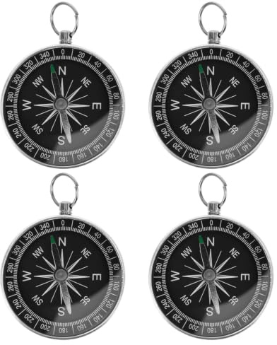 NULYLU 4 Stück Taschenkompass mit Schlüsselring aus Aluminiumlegierung Silber Kompakt Präzise Nordausrichtung für Outdoor Sport und Survival Kleiner Wanderkompass