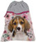PREMIUM KINDER TURNBEUTEL/SPORTBEUTEL 43x34 cm - HUND MIT BLUMEN - PINK/GRAU