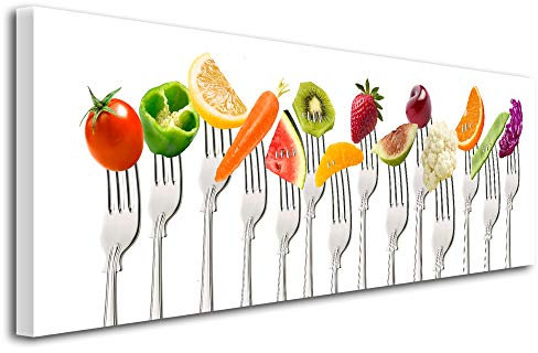 DECLINA Tableau Cadre Cuisine bouchées gourmandes - Impression sur Toile décoration Murale - Déco Maison, Cuisine, Salon, Chambre Adulte - Multicouleur 120x50 cm