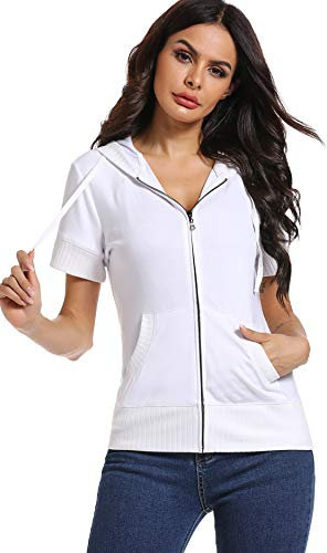 Damen Short Sleeve Zip Hoodie Sweatjacke Beiläufige Sweats Hemd Kapuzenjacke Sport Style Casual Basic Training