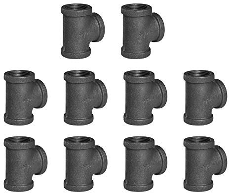 Rohrverschraubung, T-Stück DN15, Gewindeguss, schwarz, Temperguss, für Steampunk, Vintage, Regalhalterung, DIY, Sanitärrohr, Dekor, Möbel (10, 2,5 cm)