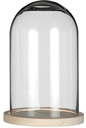 NaDeco Glasdom mit Holzsockel, in 6 Größen erhältlich | Glas-Dome | Glashaube | Glasstürze | Glassturz | Glaskuppel | Glasglocke | Dekoglas | Glasdeko, Größe:h.21 cm Ø 14 cm