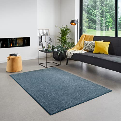 Carpet Studio Maine Teppich Blau, Wohnzimmer 160x230 cm, Kurzflor, Schlafzimmer