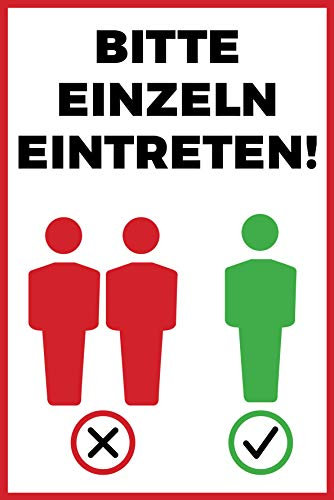 2 Stück Aufkleber Bitte einzeln eintreten | 20 x 30 cm | Wasserfest | Hinweisaufkleber | Schutzlaminat