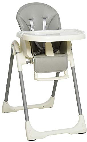 HOMCOM Baby Hochstuhl Verstellbar und klappbar mit Doppeltablett Hochstuhl für +6 Monate Liegend mit 2 Rädern und Bremsen 55x80x104 cm Grau