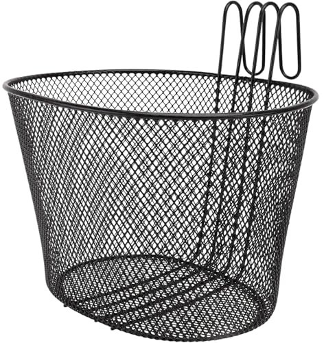 VR7 Bicycle Basket Front with Handle & Hooks - Metal Metal Electric Bike Basket Black 32cm x 24cm