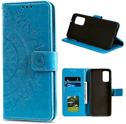 CoverKingz Handy Cover kompatibel mit Huawei P smart 2021 - Handyschutz mit Kartenfach Klapphülle - Bookcase Hülle aufklappbar Motiv Mandala Blau
