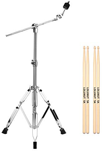 LOLUNUT Beckenständer, Galgen/gerade Combo, robuste doppelt verstrebte Beine mit großen Gummifüßen, höhenverstellbar (76,2–147,3 cm) mit 2 Paar Drumsticks