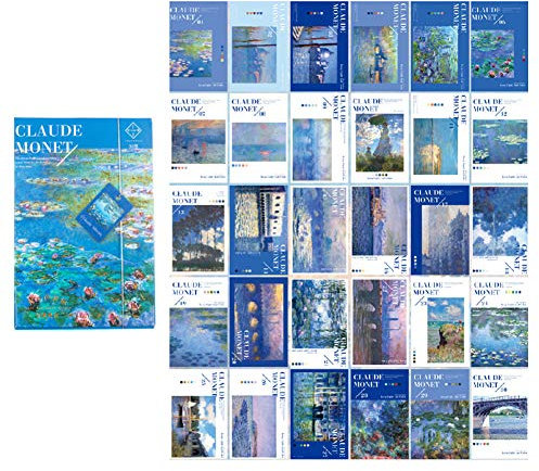 30 Stück 1 Set weltberühmte Retro-Kunst-Ölgemälde-Postkarten-Set Literarische Grußkarten Segensnachrichtskarte Postkarte in Box (Monet)