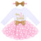 Baby Mädchen Mein Erster 1. Geburtstag Kleid Baumwolle Langarm Gepunktet Tutu Tüllkleid A-Linie Prinzessin Partykleid mit Pailletten Schleife Stirnband 2tlg Set Fotoshooting Outfit Rosa 1 Jahr