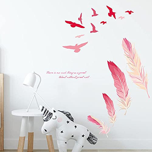 Wandtattoo Wandsticker Wandaufkleber Rosa Feder 30 X 60cm(2 Blätter) für Kinderzimmer Dekoartikel und Geschenkidee für Jungen und Mädchen
