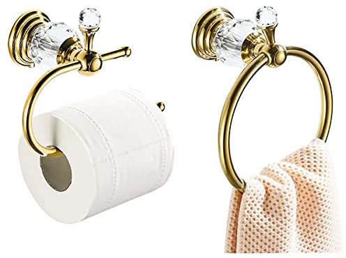WOLIBEER Kristall Handtuchring, Gold Toilettenpapierhalter Handtuchhalter Handtuchhaken Tissue Roll Papierhalter Wandmontierter Handtuchhalter 2 Stück Sets