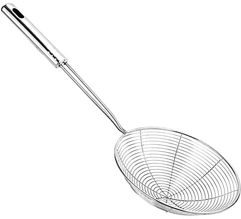 Espumadera araña de Acero Inoxidable-Espumadera Profesional Alambre de Acero-Colador y escurridor agua o aceite-Espumadera metálica para cocinar-Rasera Cocina mango alta resistencia al calor-14cm