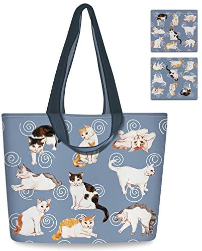 NymphFable 2 Stück Wiederverwendbare Einkaufstüten 15.5 × 14× 3,5 Zoll Einkaufstasche für Süße Katzen aus Polyester Faltbare Aufbewahrungstasche Geschenktüte
