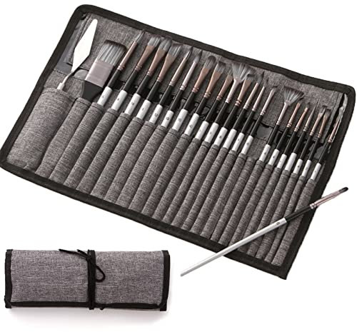 ONCCI Pinselset Acrylfarben Nylon Pinsel-Set für Farben, Acryl, Öl oder Aquarell,25 pcs Paint Brush Set für Anfänger Erwachsene und Kinder (Grau Bürste)