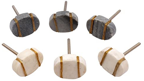 Nacnic Set of 6 Oval Stone knobs. 63 mm | Beautiful Handle in Slate Black and Off-White with Golden Lines | Suitable for wardrobes, cupboards, Drawers, Doors... Elegant Multi-Purpose Handles.