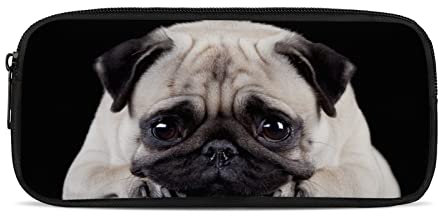 Dolyues Federmäppchen mit großem Fassungsvermögen für Jungen, Mädchen, Kinder, große Federtasche, Tasche mit Reißverschluss, Organizer, Make-up-Tasche, Schule, Schreibwaren, Mops-Hunde-Muster,