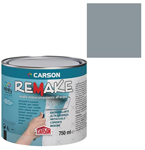 CARSON Colorificio Remake Smalto Monocomponente All'Acqua Per Pavimenti E Rivestimenti Piastrelle Gres Additivo Incluso 750 Ml (Ral 7001 Grigio argento)