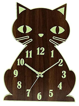 LOVIVER Farbe Luminous Wanduhr Katze Nacht Licht Stille Uhr Decor