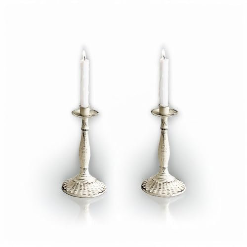 2Pcs Vintage Kerzenhalter Weiß, Bauernhaus Kerzenhalter Dekorative Kerze für Tisch Mittelstück Rustikale Kerzenhalter Säule Weiß Vintage Moderne dekorative Kerzenhalter