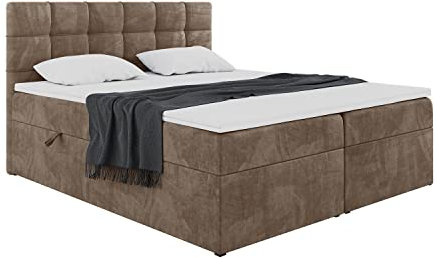 MEBLINI Boxspringbett mit Bettkasten - Gepolstert Doppelbett mit Matratze und Topper - Polsterbett mit Stauraum - Bett mit Kopfteil - Stauraumbett - TAPO 1-180x200 - H3/Braun Samt