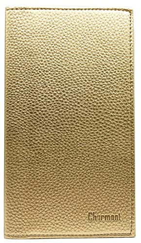 Charmoni - Etui Porte chéquier Talon en Haut - 2 emplacements Porte Carte crédit - pièce d'identité - Cuir Vachette - 11 cm X 19 cm (doré)