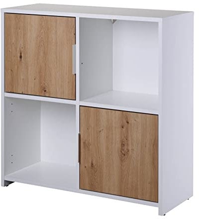 Inter Link - Kommode mit 2 Türen - Sideboard - Standregal - Für Schlafzimmer, Wohnzimmer, Badezimmer - Eiche Artisan - Weiß - Holzwerkstoff - Robust - Pflegeleicht - Pepeto 2TW