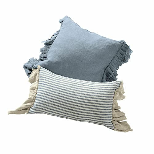 Loberon Kissenhülle 2er Set Alexane, Breiter Rüschensaum, Romantischer Charme und Maritimer Chic, Kissenbezüge, Wohn-Accessoires, Leinen, Baumwolle, blau/weiß