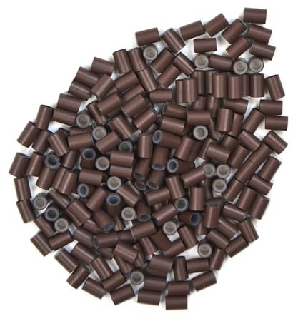 4.0 * 2.8 * 6.0 mm Copper Tube Silicone Lined Micro Ring Beads for I-Tip Micro Link Beads Hair Extensions (200 Pcs Brown)
