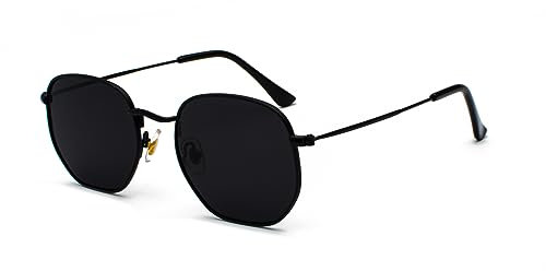 WDZAYXC Mode polygonale Sonnenbrille für Damen und Herren,Leicht Metallrahmen Brille,UV400 Schutz(Schwarz/Grau)