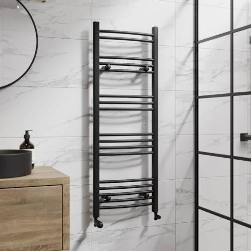 DuraTherm® 1200 x 450mm Curved Heated Towel Rail Radiator Modern Central Heating Bathroom Warmer Wall Mounted Ladder Rad, Matt Black