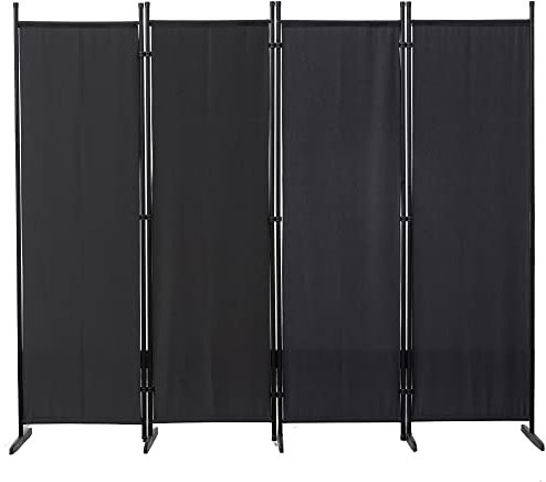 Mingone Raumteiler Trennwand Paravent 4-TLG. Sichtschutz Faltbar mit Metallrahmen Polyester-Mischgewebe für Wohnzimmer, Schlafzimmer, Küche, Büro, Balkon, Garten, Schwarz, 200x176cm
